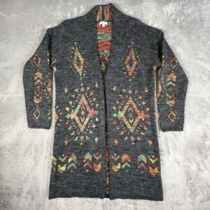 Debut Cardigan Sweater Womens M Open Front Duster Colorful Aztec Knit Boho
